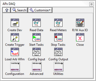Main Menu Palette of LabVIEW DAQ Driver for APx515