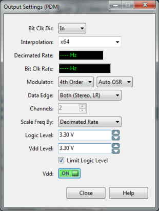 PDM module output settings in APx500 audio measurement software