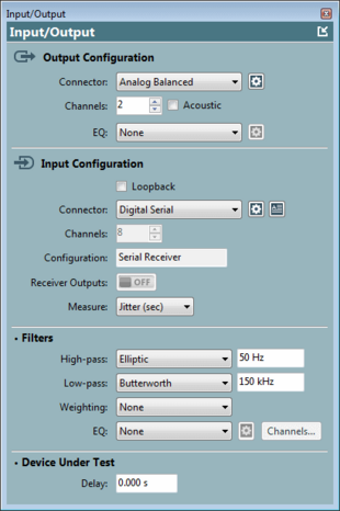 APx Input/Output panel settings with Jitter (sec) measurement filter
