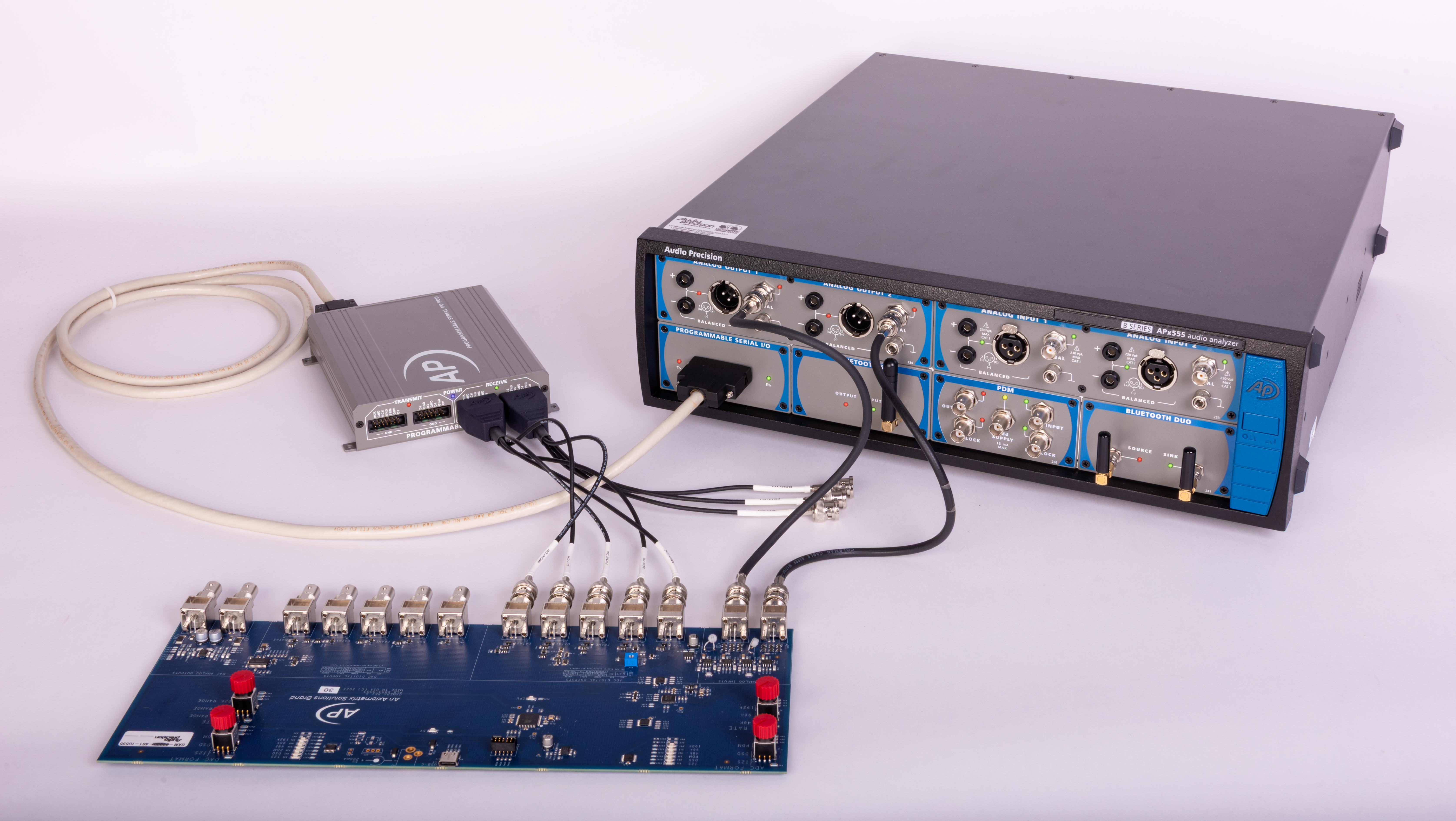 Programmable Serial I/O (PSIO) Module connected to an APx555 audio analyzer